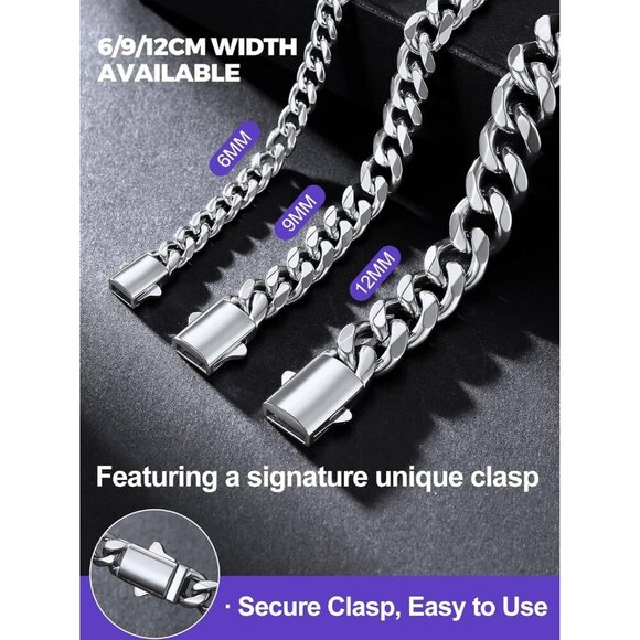 Men's 9MM Width-Steel Stainless Steel Miami Cuban Curb Link Chain Necklace - Picture 4 of 9